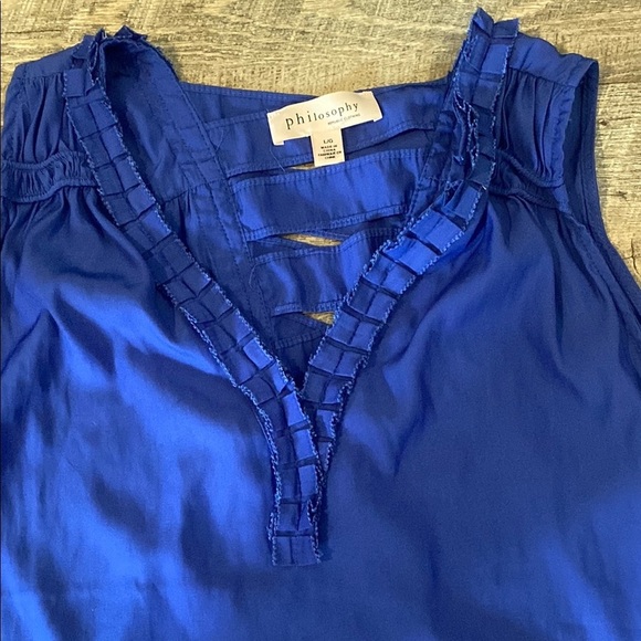 Philosophy Air Flow Ruffled top with lace up back Ultramarine Blue Tank Top - Picture 6 of 13